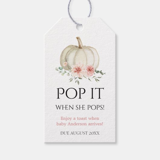 Witte Pompoen Pop het als ze eruit springt Favor t Cadeaulabel (Voorkant)