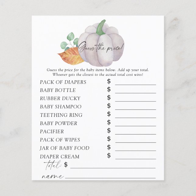 Witte pompoen - Raad de prijs Game (Voorkant)