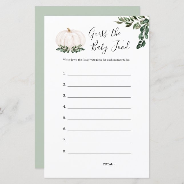 Witte pompoen raden de Baby-Kaarten (Voorkant / Achterkant)