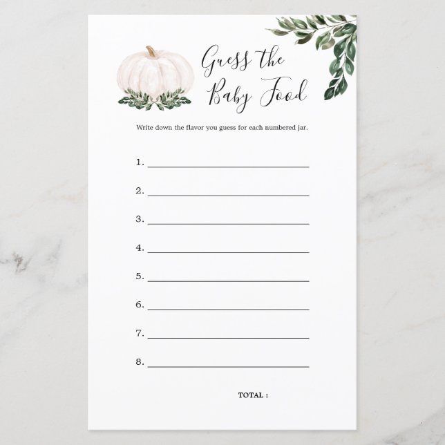 Witte pompoen raden de Baby-Kaarten (Voorkant)