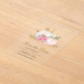 Witte Pompoen Roze Bloemen Huwelijk Save the Date Acryl Uitnodigingen (Laagn)