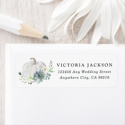 Witte Pompoen Sappige Herfst Chique Bruiloft Adres Etiket (Insitu)