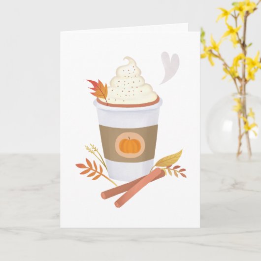Witte Pompoen Spice Latte Herfst Verjaardag Kaart (Gele Bloem)