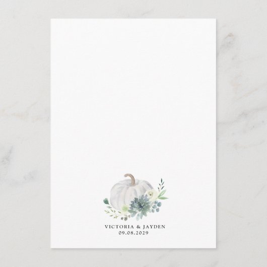 Witte pompoen Succulent Elegant Greenery Wedding Informatiekaartje (Achterkant)