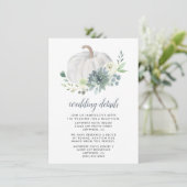 Witte pompoen Succulent Elegant Greenery Wedding Informatiekaartje (Staand voorkant)