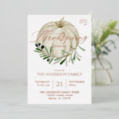 Witte pompoen Thanksgiving Folie Uitnodiging (Staand Voorkant)