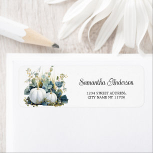 Witte pompoenen en eucalyptus greens retour Adres Etiket