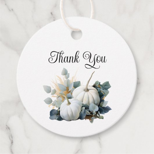 Witte pompoenen en eucalyptus Herfst Dank u Bedankjes Labels (Voorkant)