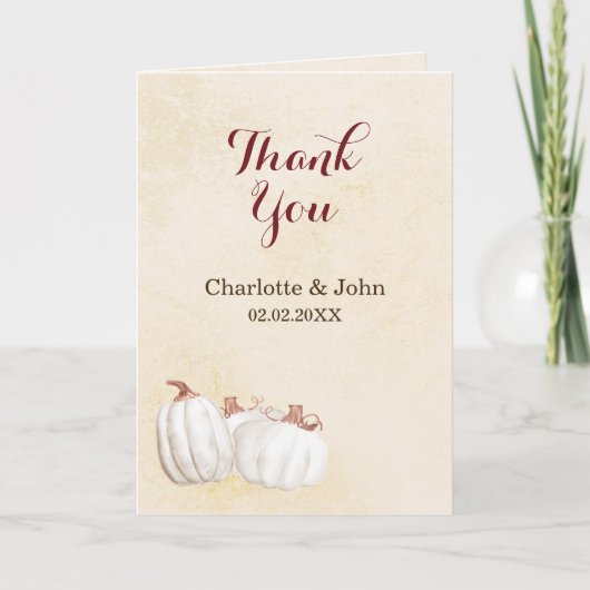 witte pompoenen herfst oogsten bruiloft dank u bedankkaart (Voorkant)