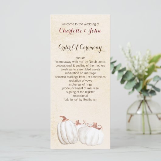 witte pompoenen herfst oogsten bruiloft programma' programma (Staand voorkant)