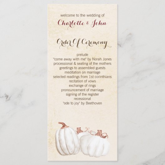 witte pompoenen herfst oogsten bruiloft programma' programma (Voorkant)