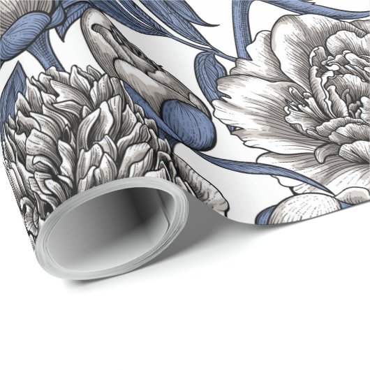 Witte pony bloemen cadeaupapier (Rol Hoek)