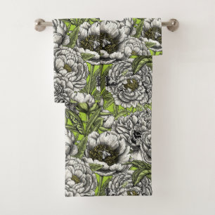 Witte pony-bloemen en -moten bad handdoek