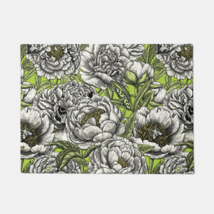 Witte pony-bloemen en -moten deurmat