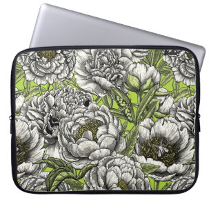 Witte pony-bloemen en -moten laptop sleeve