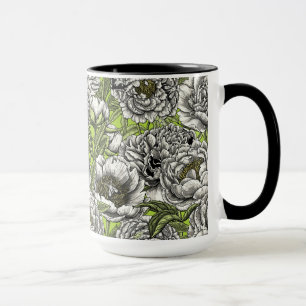 Witte pony-bloemen en -moten mok