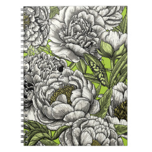Witte pony-bloemen en -moten notitieboek