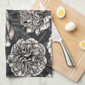 Witte pony bloemen op donkergrijs theedoek (Quarter Fold)