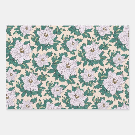 Witte pony's en groene bladeren inpakpapier vel (Voorkant 2)