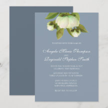 Witte pony's met een "Dusty Blue"-uitnodiging