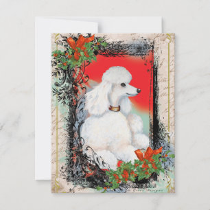 Witte Poodle Kerstmis Vintage Stijl Kaart