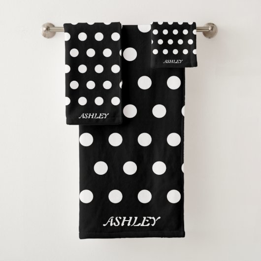 Witte pooldots op Black Bath Towel Set Bad Handdoek (Insitu)