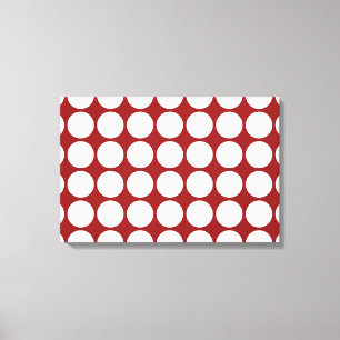 Witte pooldots op rood canvas afdruk