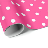 Witte poolpunten op Fuchsia-kleur Cadeaupapier (Rol Hoek)