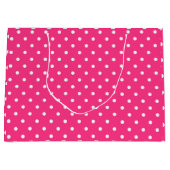 Witte poolpunten op Fuchsia-kleur Groot Cadeauzakje (Voorkant)