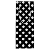 Witte poolpunten op zwarte achtergrond wijn cadeautas (Achterkant)