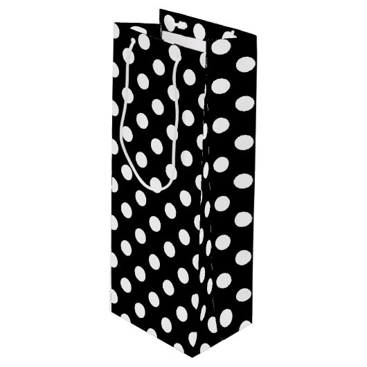 Witte poolpunten op zwarte achtergrond wijn cadeautas (Voorkant Gekanteld)