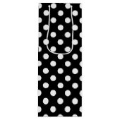 Witte poolpunten op zwarte achtergrond wijn cadeautas (Voorkant)