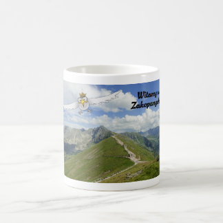 Witte Poolse adelaar zegt Welkom in Zakopane. Wit Koffiemok