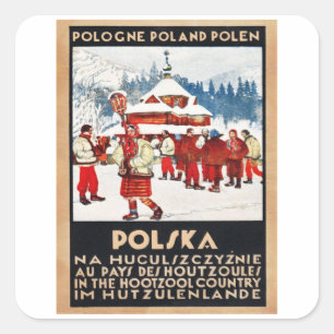 Witte Poolse mas - Polen - Vintage Travel Vierkante Sticker