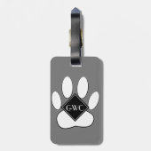Witte Poot Print Aangepaste Monogram Grijs Bagagelabel (Achterkant verticaal)