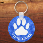 Witte Poot Print Aangepaste Tekst Blauwe Waterverf Sleutelhanger (Achterkant)