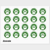 Witte Poot Print Aangepaste Tekst Groene Waterverf Ronde Sticker (Vel)