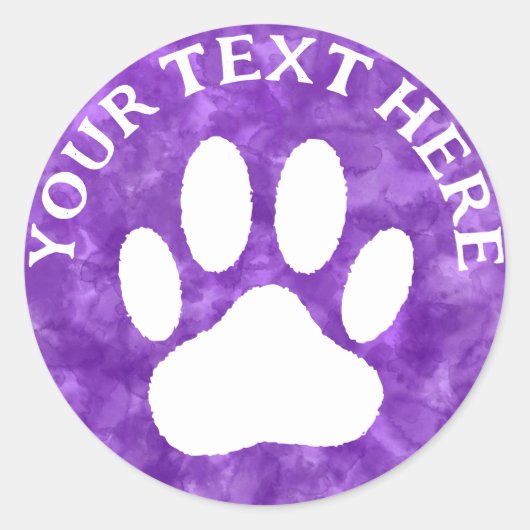 Witte Poot Print Aangepaste Tekst Paarse Waterverf Ronde Sticker (Voorkant)
