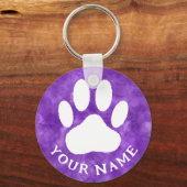 Witte Poot Print Aangepaste Tekst Paarse Waterverf Sleutelhanger (Achterkant)