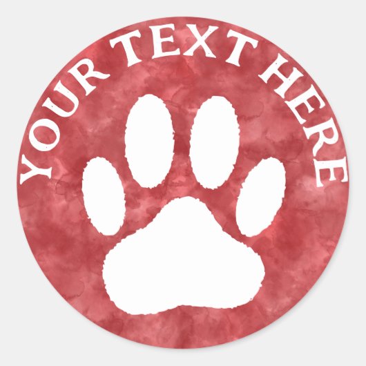 Witte Poot Print Aangepaste Tekst Rode Waterverf Ronde Sticker (Voorkant)