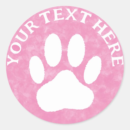 Witte Poot Print Aangepaste Tekst Roze Waterverf Ronde Sticker (Voorkant)