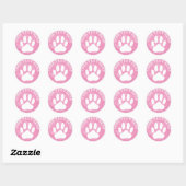 Witte Poot Print Aangepaste Tekst Roze Waterverf Ronde Sticker (Vel)