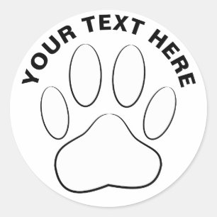 Witte Pootafdruk Tekening Aangepaste Tekst Ronde Sticker
