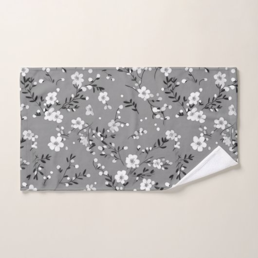 Witte posies op grijs bad handdoek (Handdoek)