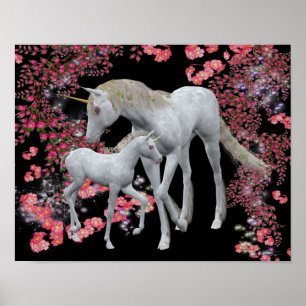 Witte Poster van Unicorn en Foal Fantasy