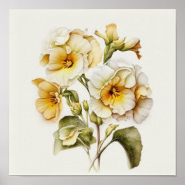 Witte Primrose Flowers Art Print Poster