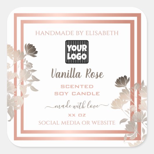 Witte Product Labels met Logo en Roos Gold Lijst (Voorkant)