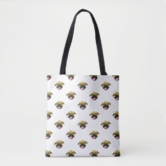 Witte Pug Print Boodschappentas Tote Bag