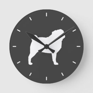 Witte Pug Silhouet Ronde Klok