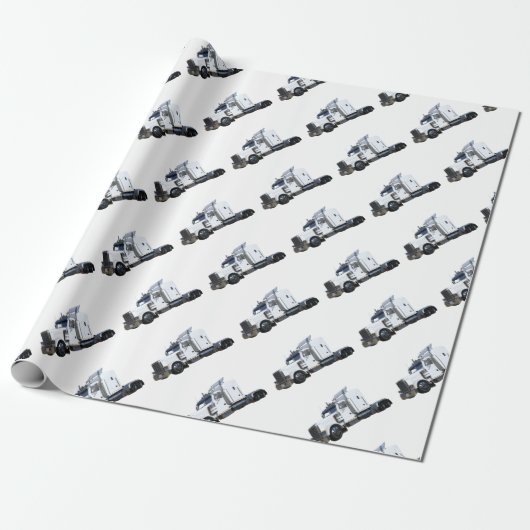 Witte punttractoraanhangwagen cadeaupapier (Uitgerold)